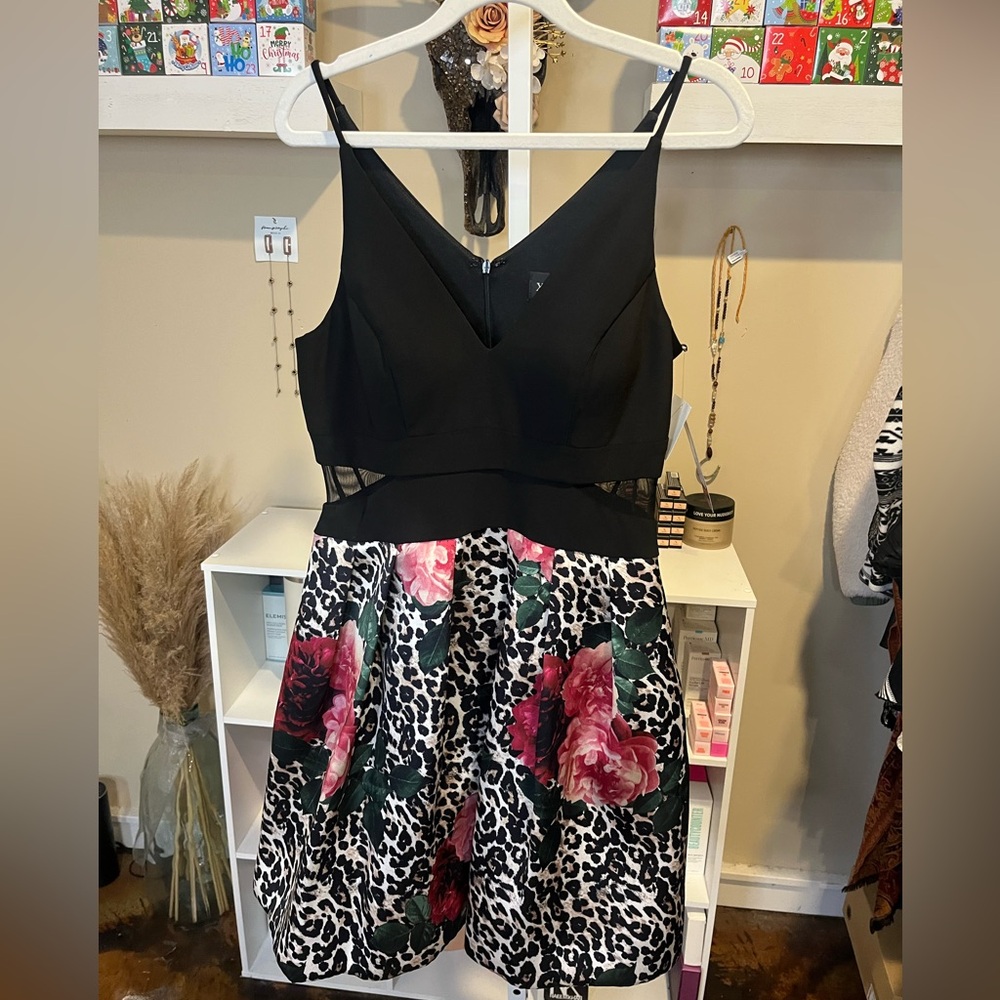 Xscape Black and Pink Floral Leopard Mini Dress - Picture 6 of 9